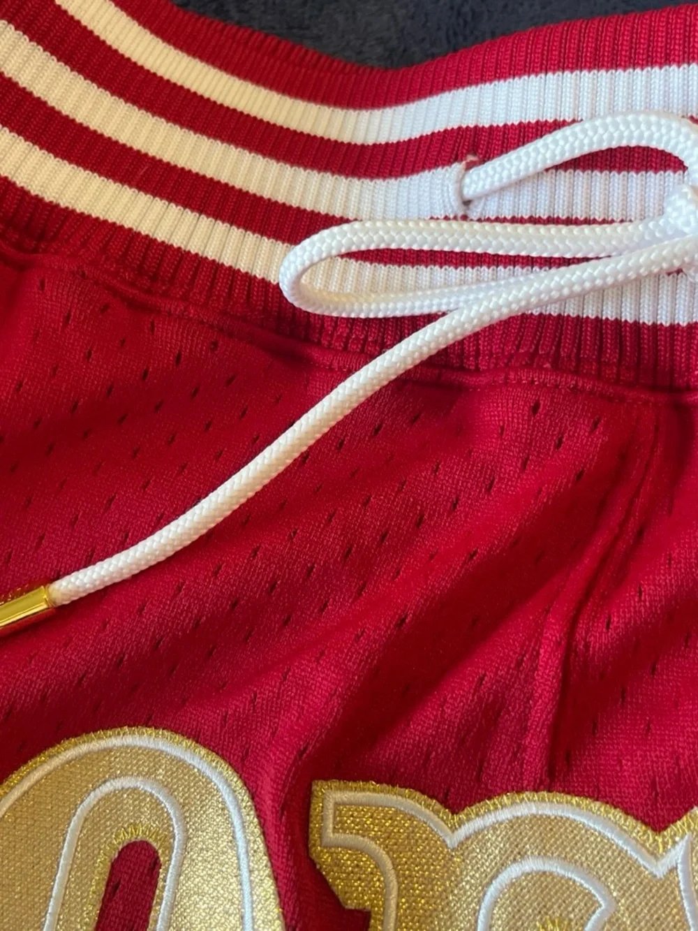 Just Don Red Athletic Shorts with Gold '49ERS' Applique Vintage